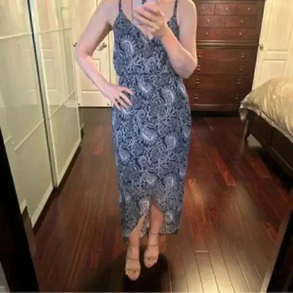 Smart Set Maxi Dress Wrap Front Sheer Flowy Hi Low Asymmetric  Blue Paisley XS - Picture 11 of 15